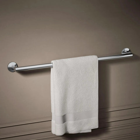Components 30 Inch Towel Bar In Polished Chrome Sleek Bathroom Hardware With Premium Metal Construction Corrosion Resistant Finish shown wall mounted