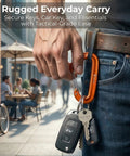 Person holding keys with Built Tough Ultra Strong 12kN Carabiner Clips 3.2 Inch Aluminum Carbineers for Hiking Camping Hammocks