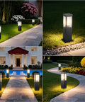 Heavy Duty Outdoor Path Light 15.75 Inches Modern Landscape Bollard illuminating garden pathways in various angles and settings.