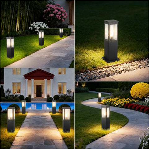 Heavy Duty Outdoor Path Light 15.75 Inches Modern Landscape Bollard illuminating garden pathways in various angles and settings.