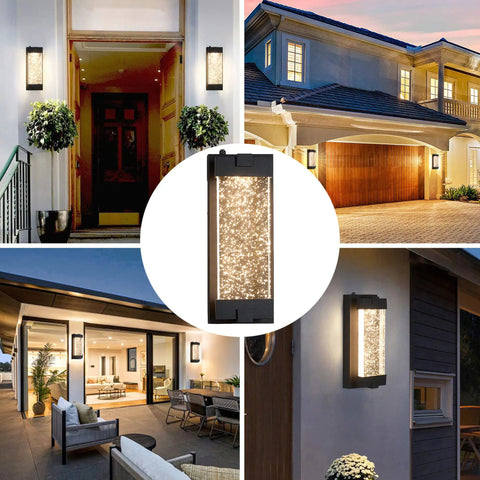 Black Wall Sconce With K9 Crystal Bubble And Dusk To Dawn Sensor Exterior LED Wall Mount Lantern in various settings