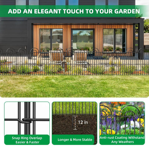 No Dig Decorative Garden Fence Kit With 25 Panels, 32 Inch High By 50 Foot Long, Rustproof Metal Wire Fence for Yard installed