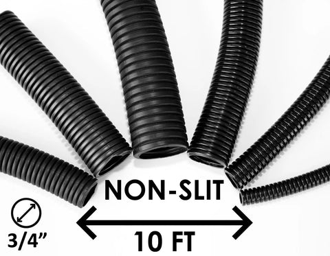 Close-up of Three Quarters Inch Wire Loom Non Slit Polyethylene Corrugated Innerduct Conduit Flexible 10 Foot Black DIY Friendly Cable Protection