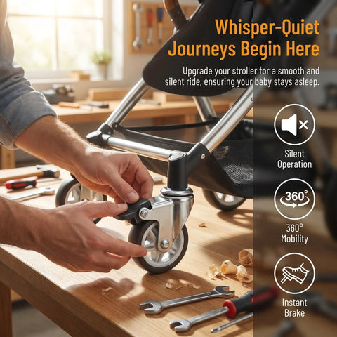 Installing 4-Pack 1.5 Inch L-Shaped TPR Swivel Caster Wheels With Locking Brakes And Plate Mount on stroller