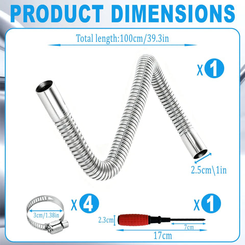 39.3 Inch Stainless Steel Exhaust Hose 1 Inch Flexible Pipe Kit with 4 Hose Clamps and Screwdriver displayed