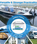 Bad Boy 12V 100Ah Lithium Iron Phosphate Battery Featuring Auto Heating Thermal BMS And Integrated 20A Smart Charger for outdoor fishing on a boat.