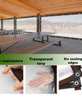 Ultra Clear 4.7 Mil Tarp With Grommets, 8x10 Ft Lightweight Transparent Vinyl Tarpaulin installed on patio shelter