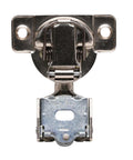 Front view of soft close cabinet hinge for 1/2 inch overlay, 108 degree opening, wrap-around mount, Grass TEC 864 compatible