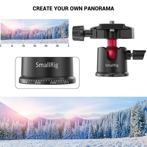 All Purpose Mini Ball Head For Tripods And Monopods 360 Degree Panoramic Rotation With One Quarter To Three Eighths Screw Adapter