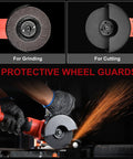AOBEN cordless angle grinder 4-1/2 in with orange body, grinding and cutting discs, wheel guards