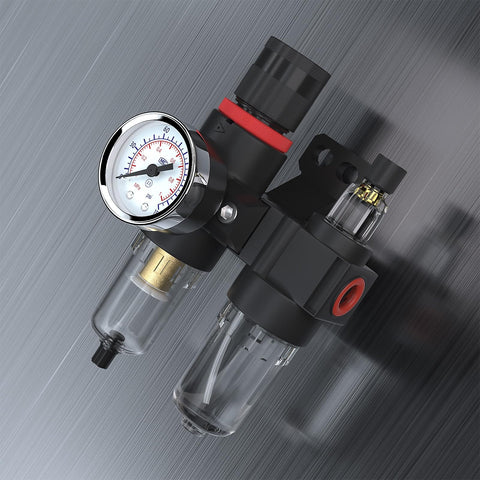 Inline Air Pressure Regulator With Water Separator And Gauge For Your Compressor Setup One Quarter Inch NPT Brass Kit