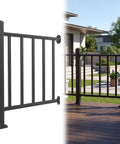 Heavy Duty Modular Deck Railing Kit, 36 By 3 Foot Black Porch Rails With Single Post shown in outdoor setting.