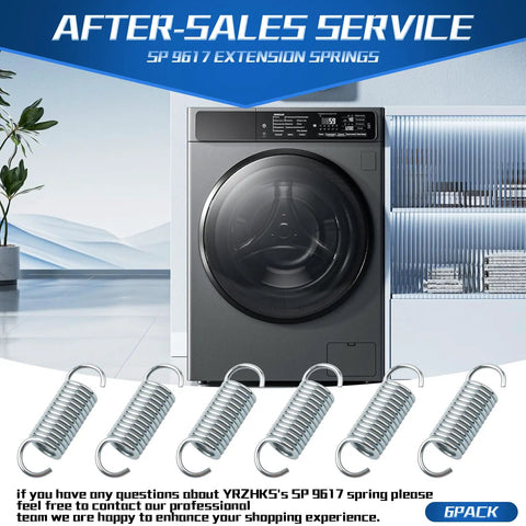 Six Pack 9617 Extension Springs with Hook Ends displayed with washing machine backdrop