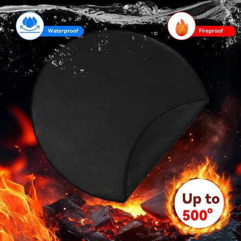 42 Inch Double Sided Fire Pit Mat For Outdoor BBQ And Camping Stoves, fireproof round grill mat with water and fire resistance icons