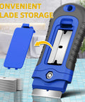 Razor Blade Scraper 1 Pack With Extra 15 Blades For Glass Stove Top And Window Cleaning A Pro Grade Heavy Duty Non Retractable Rubber Handle Kitchen Scraper Tool For Stubborn Grime showing the blue cover and blade storage feature.