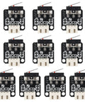 Ten Pack Micro Mechanical End Stop Switches For 3D Printers And CNC RAMPS One Four All Set, top view of 10 switches with 3-pin