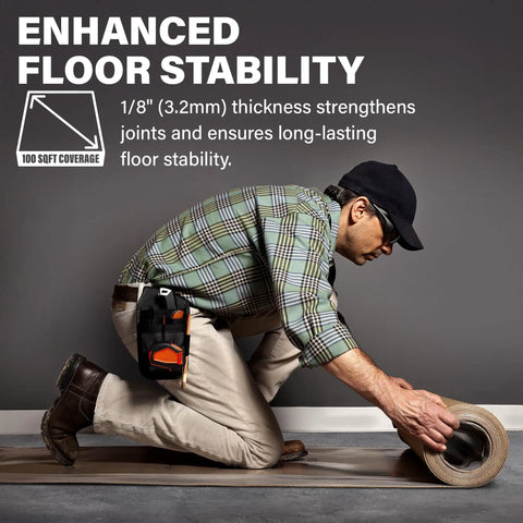 Pro Grade Cork Foam Floor Underlayment Roll With 250 Square Feet of Coverage and Built In Vapor Shield for vinyl plank installation.