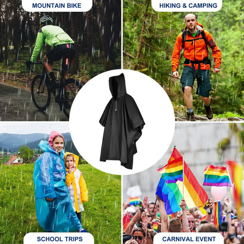 10 Pack Adult Rain Ponchos With Drawstring Hood Waterproof Thickened Rain Coats For Men And Women Reusable Black EVA Material