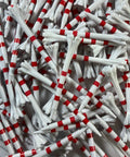 Two And Three Quarter Inch My Hite Flytees Golf Tees White Red Stripe Bulk Pack 100 Count With Six Pronged Contoured Head