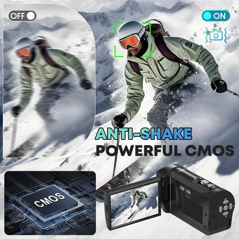 Legit Pro Qhd Camcorder Featuring 2.7K Video And 50 MP Photos 16X Digital Zoom Built In Led Fill Light For Youtubers Shooting Sick Family Moments And Sports Clips Dope Camera Totally Crushes Low Light Vibes showing anti-shake feature and powerful CMOS technology.