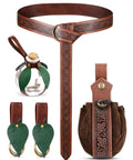 Rad Renaissance Belt Kit Brings You A Boss Medieval Waist Strap, Dope Leather Pouch, Vintage Corked Flask, And Rustic Mug Holster For Cosplay Costumes And Faire Attire.