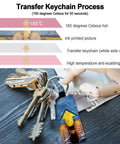 Dope 8 Pack Sublimation Blanks Keychains Glitter Rectangle Set In Gold Blue Black Pink PU Leather With Stainless Steel Ring DIY Heat Transfer Keyring For Valentines Day Gifts And Birthdays image showing keychain transfer process.