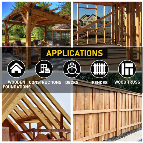 Pack Of Fifty Heavy Duty Wood Structural Screws Green Coated Hex Head Timber And Log Fasteners used in wooden foundations and fences.