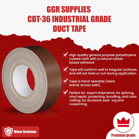 Tough as Nails Industrial Grade Duct Tape Waterproof and UV Resistant 1 Inch Wide 25 Yards Cloth Tape Hand Tearable That Conforms to Irregular Surfaces Camouflage Military Colors on a roll with features listed.