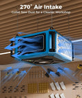 Heavy Duty Hanging Dust Filtration System With 270 Degree Intake 780 And 1080 CFM Built In Ionizer in workshop
