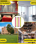 Heavy Duty Nylon Door Barricade Signs Set Of Four Hella Visible Warning Strips in a restaurant, office, school, and shopping mall.