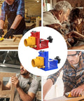 Top Shelf Aluminum Drilling Guide Jig For Cabinet Assembly And Woodworking With Zero Hassle Depth Controls in red and blue.