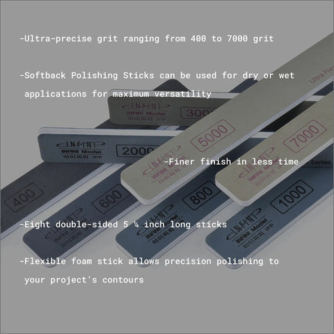 Softback Polishing Sticks For Pro Grade Finishes On Plastic Models Metal Crafts 3D Sanding Gundam Builds And Jewelry Projects With Cushioned Sponge Backing For Smooth Flawless Results arranged in a fanned layout showing grit levels
