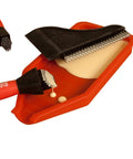 Non Stick Wood Glue Brush Silicone Applicator Kit with comb squeegee on red tray, glue visible on tray surface