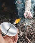 Two Pack Solar Fire Starter Lighters For Camping And Survival Gear That Fire Up Quick in use outdoors for fire starting.