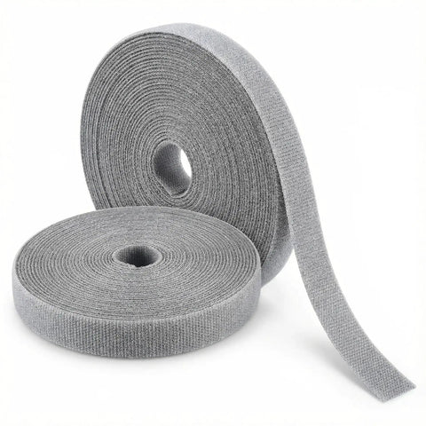 Adjustable Reusable 5M Hook and Loop Cable Ties for Quick Cord Management, two gray rolls with cut to length option