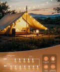 29 Feet LED Outdoor String Lights With Shatterproof G40 Edison Bulbs illuminating a tent in a backyard setting