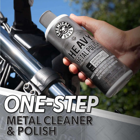 Heavy Metal Polish Restorer And Protectant For Chrome Aluminum Stainless Steel Brass Silver And More Cleans Restores 16 oz bottle used on motorcycle chrome