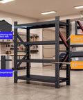 60 Inch Wide Heavy Duty Garage Shelving Rack With 5000 Lb Capacity, Industrial 4 Tier Storage Unit in a garage setting