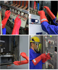 Electricians using 12kV Electrical Gloves Size 10 Thick 1.8mm Rubber Insulated Safety Gear for Electricians Red Waterproof Lineman High Voltage Protection Not For Dexterous Work Supports Up To 22kVDC Maximum Voltage during electrical maintenance