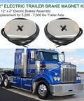 Front view: Pair of 12-inch electric trailer brake magnets with wiring for 12x2 brakes (5,200–7,000 lb axles)