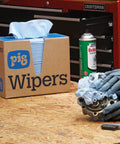 Heavy Duty Shop Towels For Oil And Grime, 75-Count Dispenser Box with gloves cleaning auto part