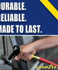 Heavy Duty Hybrid Air Hose Fifty Foot Length With Three Eighth Inch Diameter 300 PSI Rating in use with air spray tool.