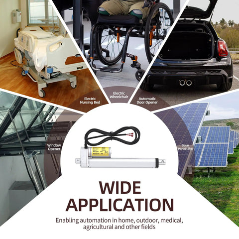 Beefy 12 Volt Linear Actuator With 8 Inch Stroke And 200mm Travel Delivers 1000N Push Pull IP54 Waterproof Reverse Polarity Switch Quiet Smooth Motion For Marine Automotive RV And DIY Projects shown for wheelchair, bed and solar use