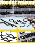 145 Piece Six Sizes Hitch Pin R Clip Assortment Kit Carbon Steel R Clips Cotter Pins with transparent storage case