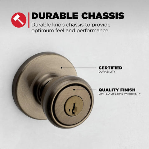 Tylo Entry Door Knob With Lock And Key For Exterior Doors Keyed Entry Handle For Front Entrance And Bedroom in antique brass