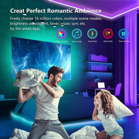 Led Strip Lights For Bedroom 100 Ft Twin Rolls Music Sync RGB Color Changing With App Control For Party And Home Decor