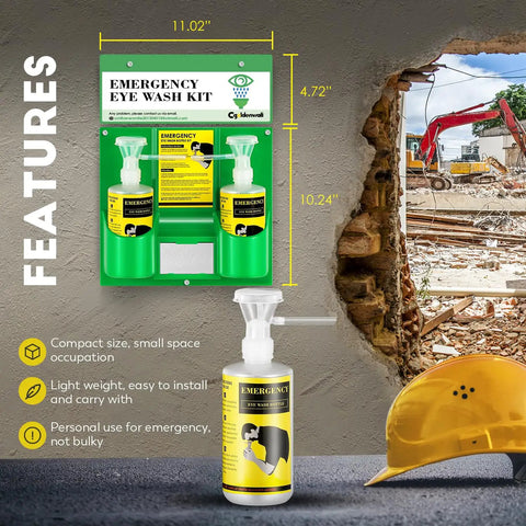 Grab And Go Portable Emergency Eye Wash Kit With Wall Mount Eyewash Station OSHA Approved Two Sixteen Point Nine Ounce Bottles Mirror And Emergency Sign Safety Material No Solution Included