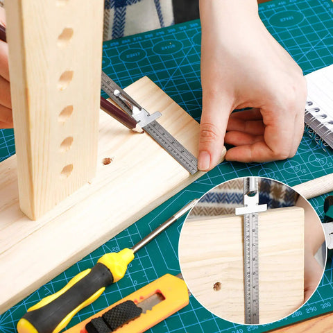 Measuring wood in workshop with Two Piece 6 Inch Pocket Ruler Flexible Stainless Steel With Detachable Clips Dual Scale