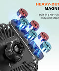 Rechargeable Golf Cart Fan With Magnetic Base And 360 Degree Rotating Head Battery Powered Portable Cooling On The Course 3 Speed 4000 RPM Airflow Universal Fit For Yamaha EZGO Club Car Black showing N54-grade industrial magnets.
