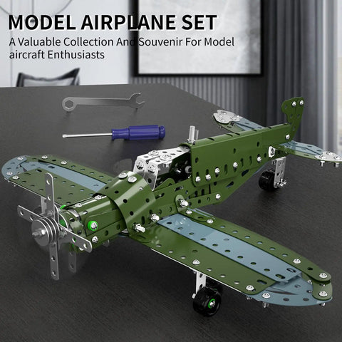 285 Piece Model Airplane STEM Build Set For Kids Ages 8 12 16 Hands On Science Kit With metal airplane parts on table